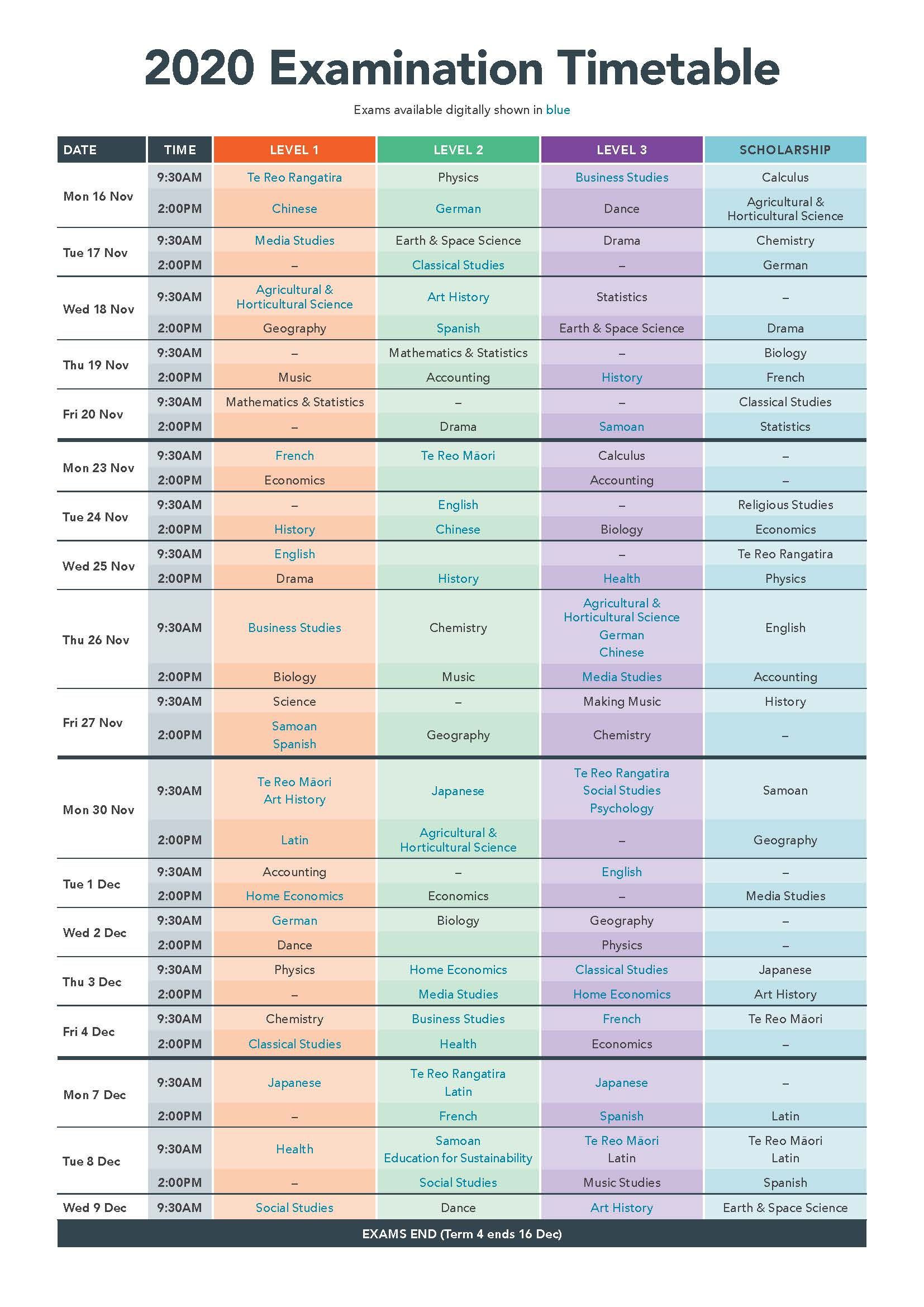 NCEA Exam Timetable