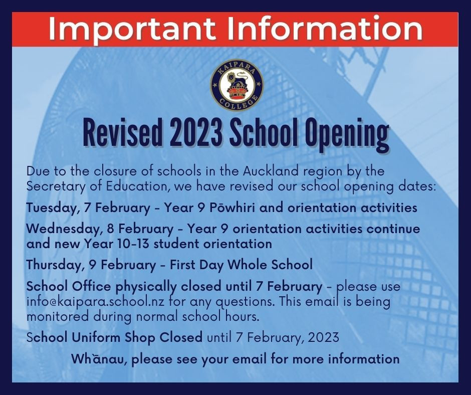 Revised School Opening
