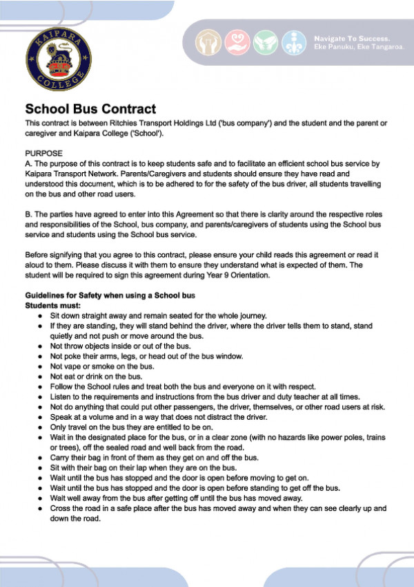 Kaipara College School Bus Contract P1