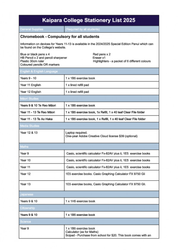 2025 Stationery List For Website