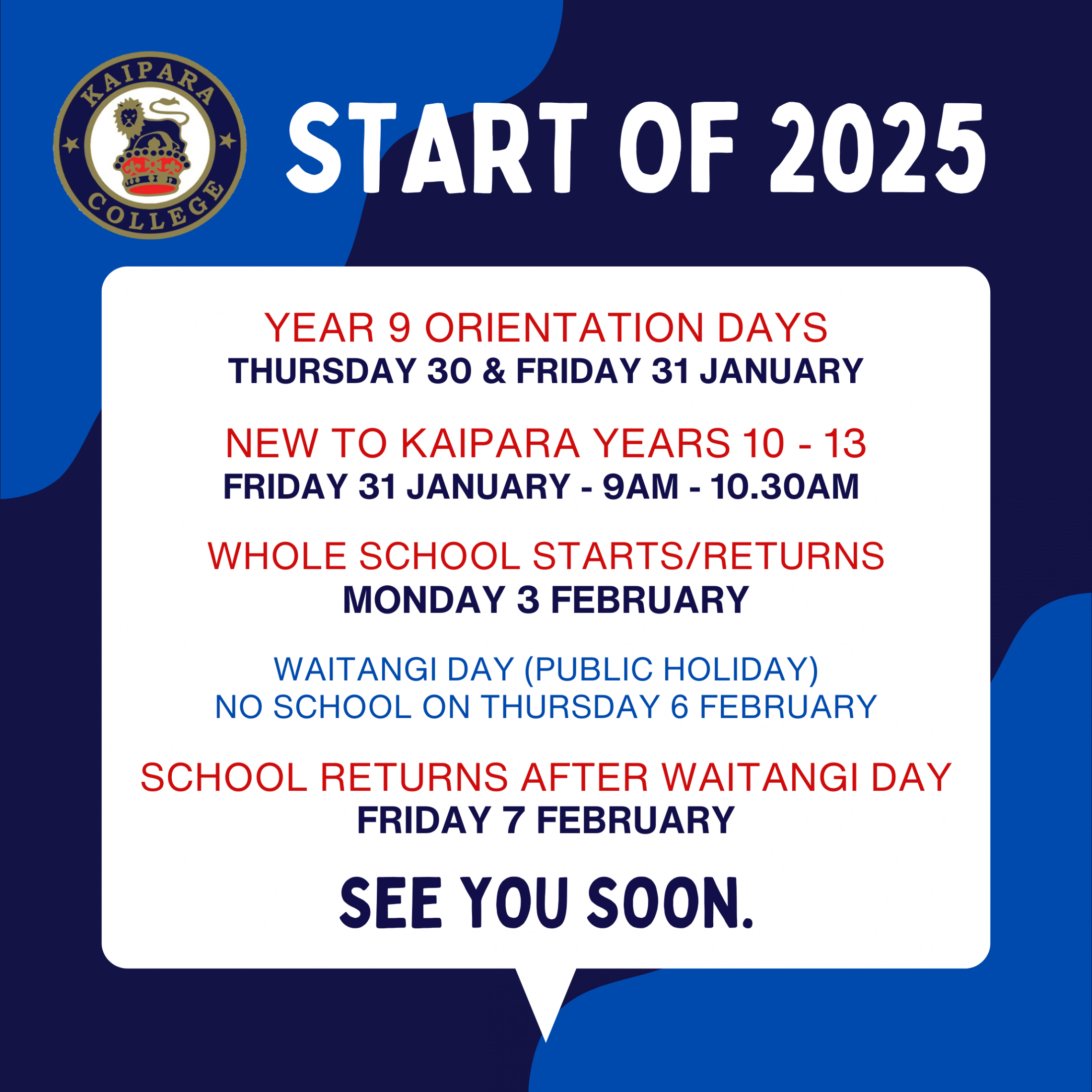 2025 Key Start Dates News & Events Kaipara College