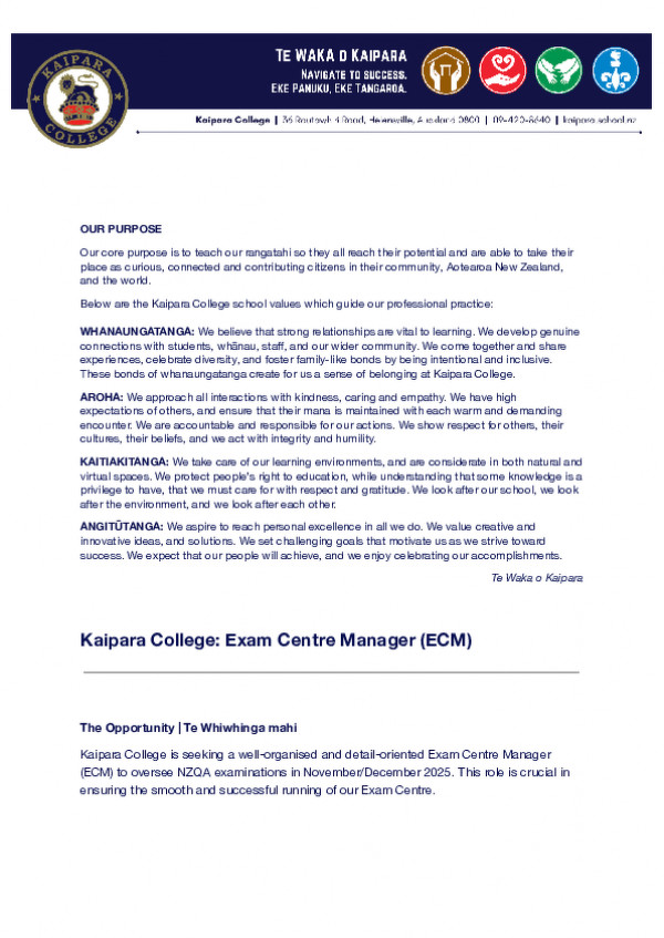 06062025 Kaipara College  Exam Centre Manager