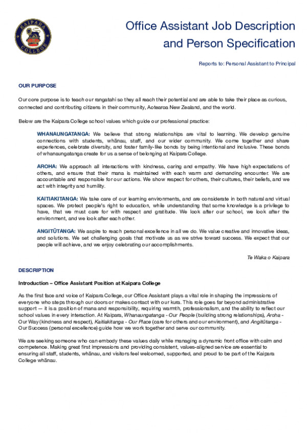 Office Assistant 2025 Job Description