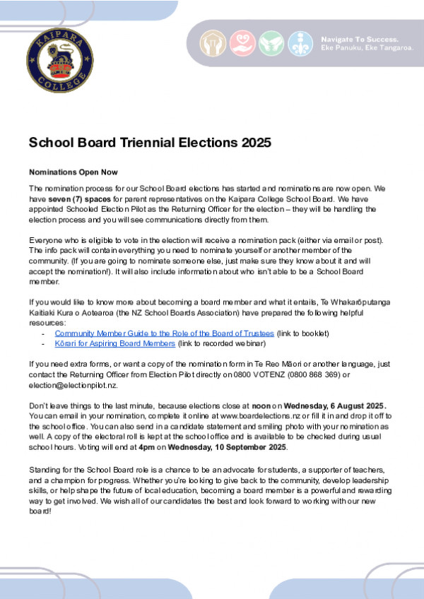 School Board Nominations Open Now
