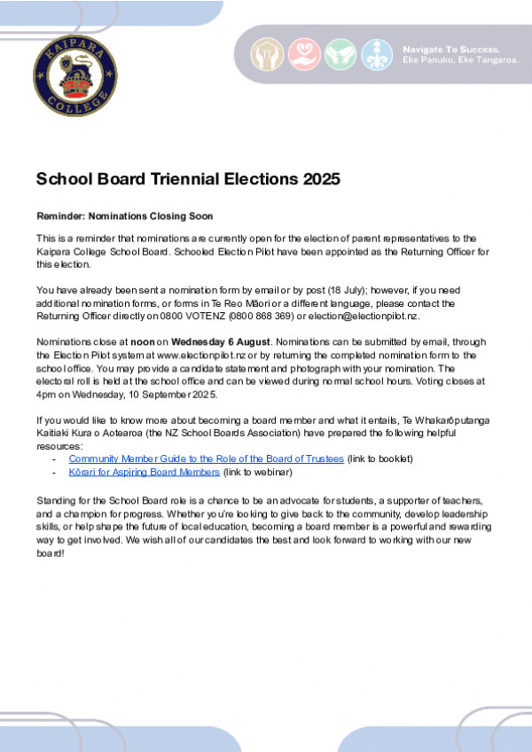 04082025 Reminder  School Board Nominations Closing Soon