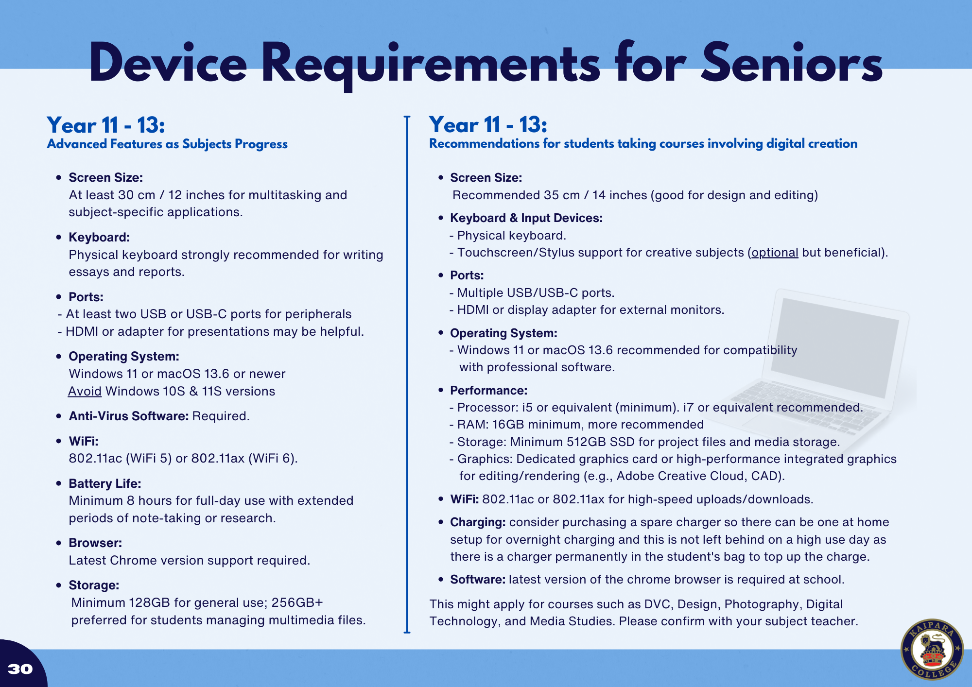 Device Requirements Year 11 13 2026