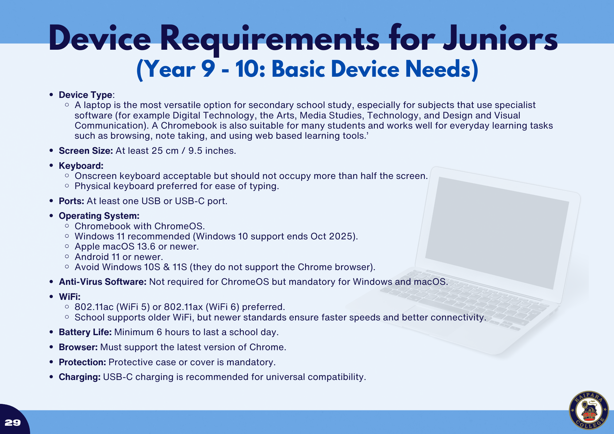 Device Requirements Year 9 2026